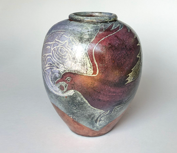 "Raven/Moon/NW Design" Raku Vase - Dave & Boni Deal